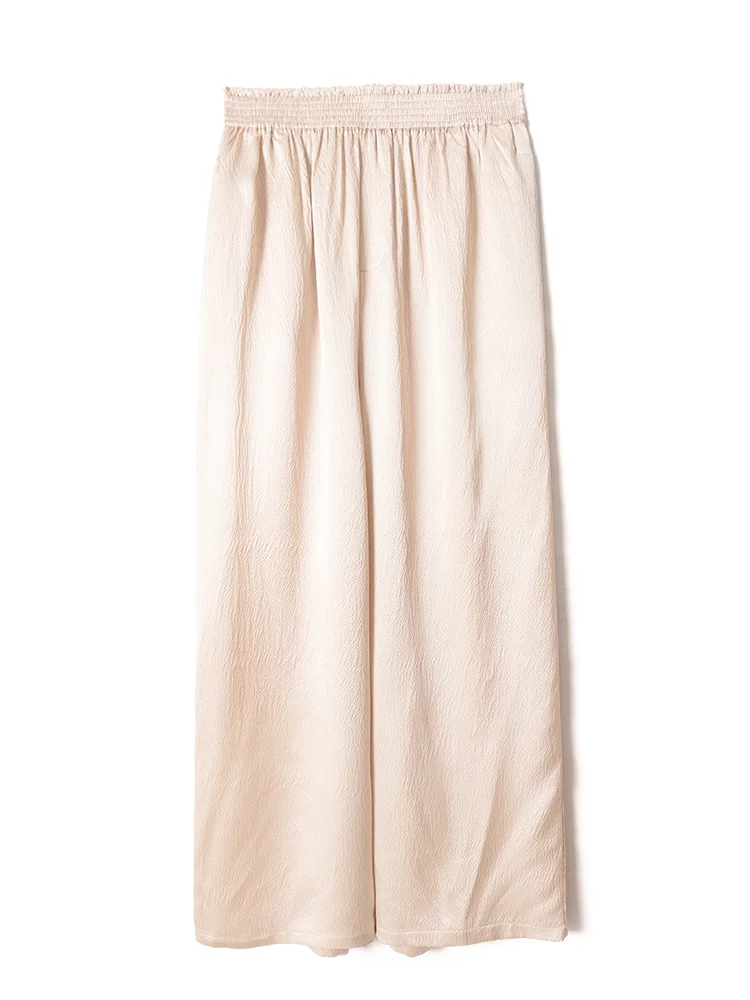 2024 Women's Fashion Summer New Beige Blossom Waist 100% Natural Mulberry Silk Pearl Satin Comfortable Pocket Design Pants