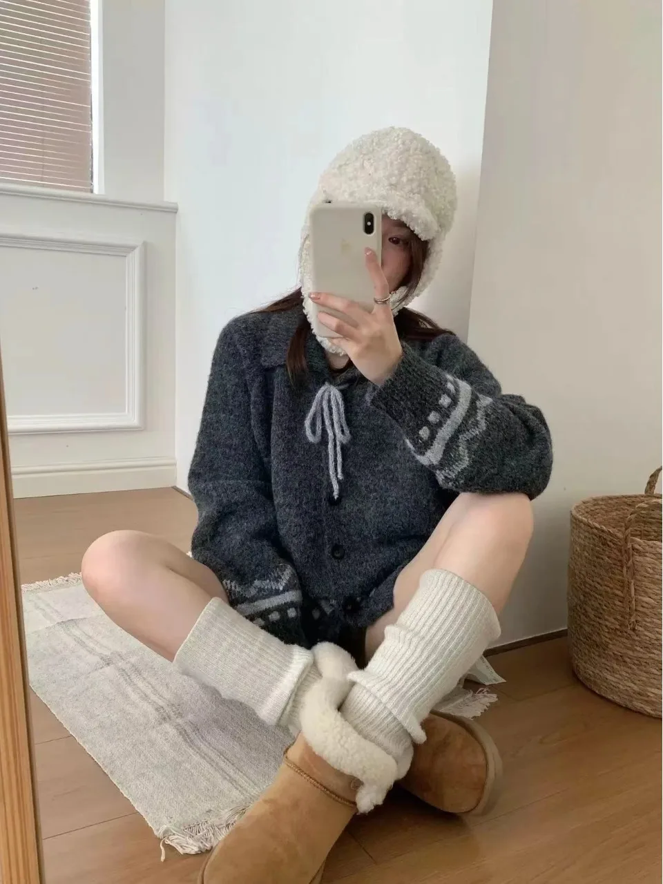 Retro Fair Isle Knitted Cardigan Women's Autumn Winter Soft Fluffy Tassel Sweater Jacket Versatile Trendy Half Button Regular...