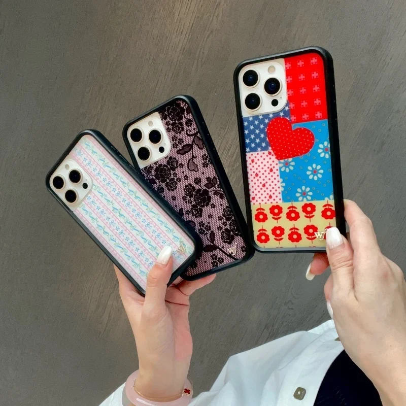 Wildflower Cute Bow Lace Lover Phone Case for iPhone 16 15 14 13 12 Pro Max Plus Flower Pathch Wildflower Anti-Fall Cover﻿﻿﻿﻿