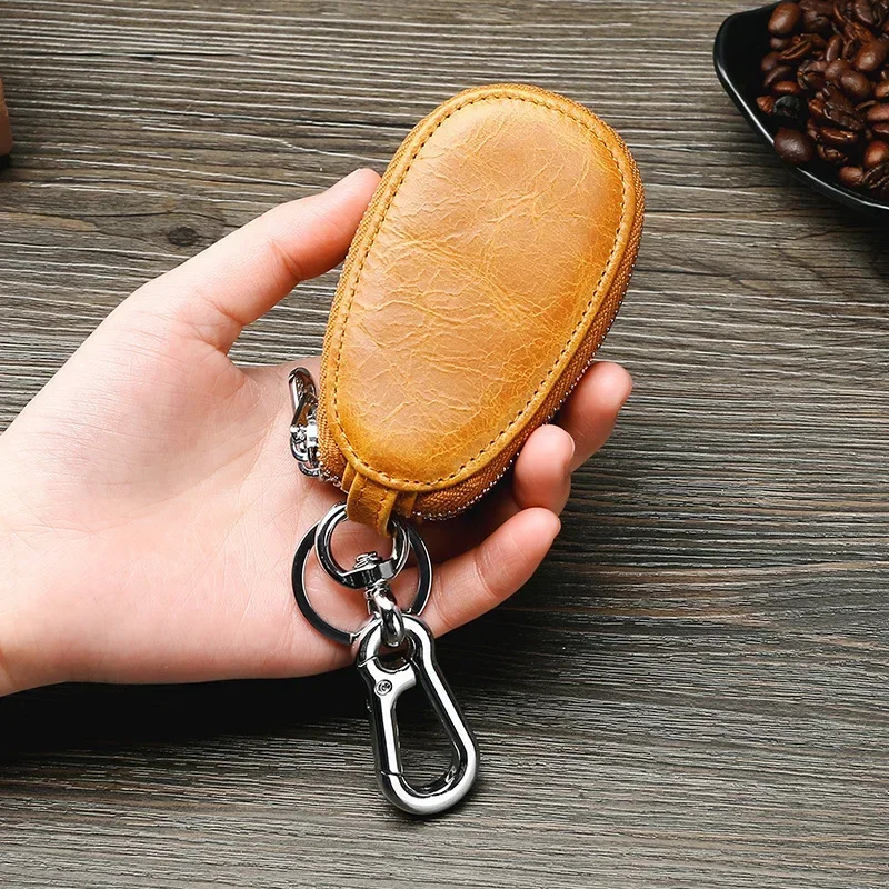 ใหม่ Vintage Oilskin กระเป๋ารถพวงกุญแจรถครอบคลุมผู้ชาย Key ผู้ถือหนังแม่บ้าน Key Organizer ซิปกระเป๋ากระเป๋า