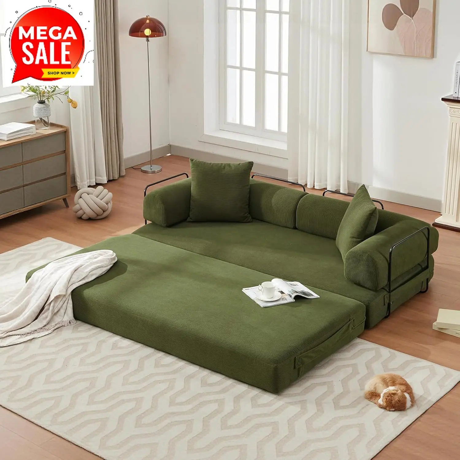 

BestsellerConvertible Sleeper Sofa Bed with Cylindrical Pillow, Corduroy Folding Mattress Couch with Fixed-Shape Frame, Floor So