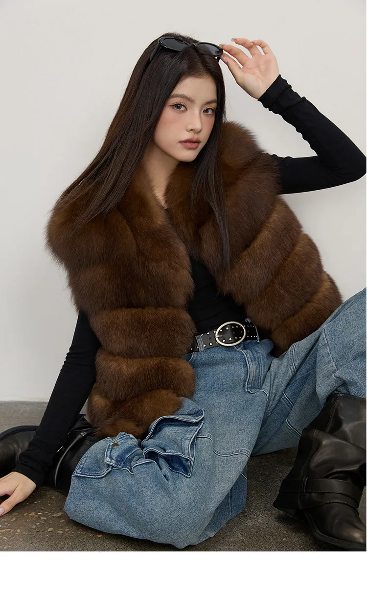 Modische Herbst-Frauen-Fellmäntel aus Kunstfell, Outdoor-Damen-Jacken ohne Ärmel, flauschig, dick, warm, Winter-Oberbekleidung, Damen-Streetwear – Detail 16