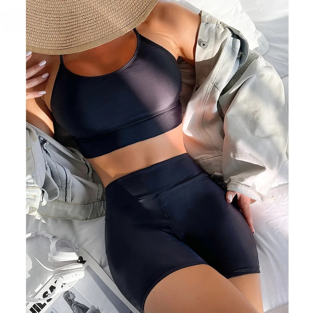 

VigorCasey Sexy Black Vest Bikini Set Push Up Swimwear Women High Waist Bottom Swimsuit Biquini Backless Corss Bathing Suit