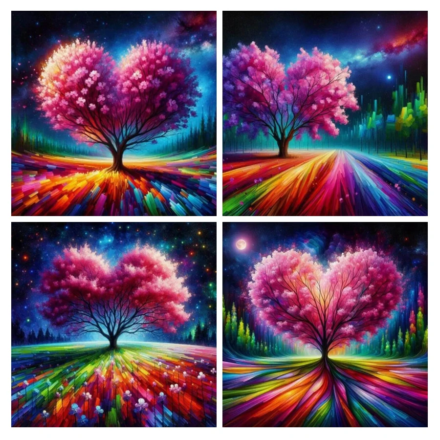 Fullcang Diy Diamond Painting New Collection Pink Love Tree Full Rhinestone Art Mosaic Embroidery Scenery Picture Wall Decor