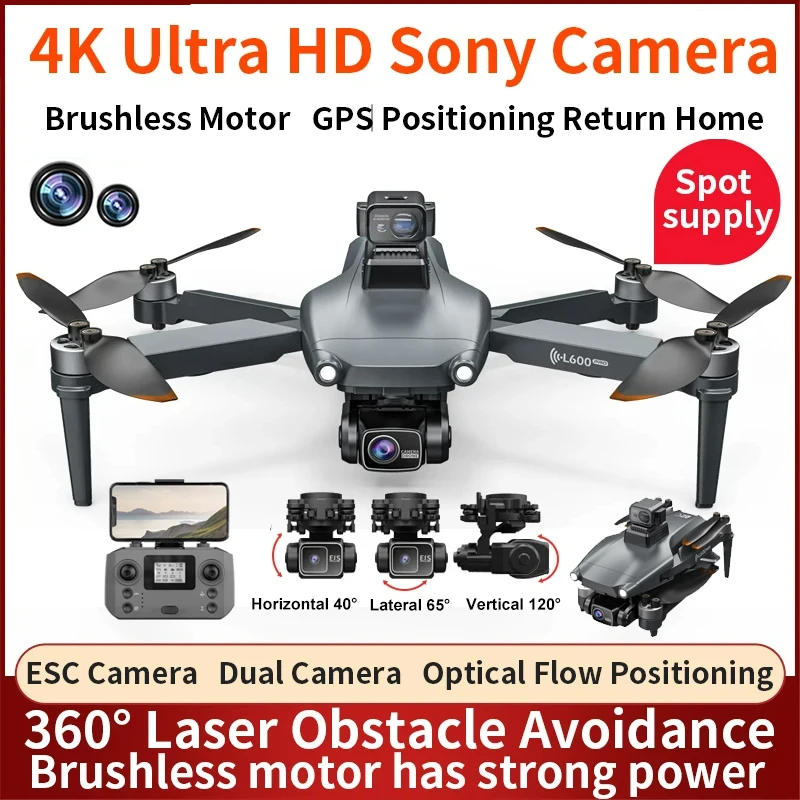 L600 PRO MAX Brushles Drone 3-Axis Gimbal HD Dual Lens Aerial Vehicle GPS Optical Flow Positioning Quadcopter Anti Shake