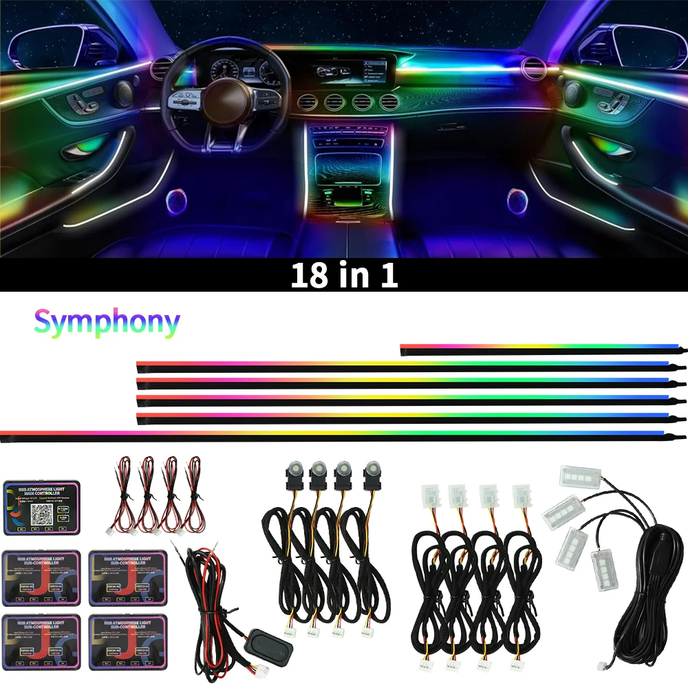 WUMFIRE 64 Farben RGB Symphony Auto-Ambientebeleuchtung 6/10/18 in 1 Innenraum Acryl LED-Streifenlicht Dekoration Atmosphärenlampe mit APP-Steuerung 9