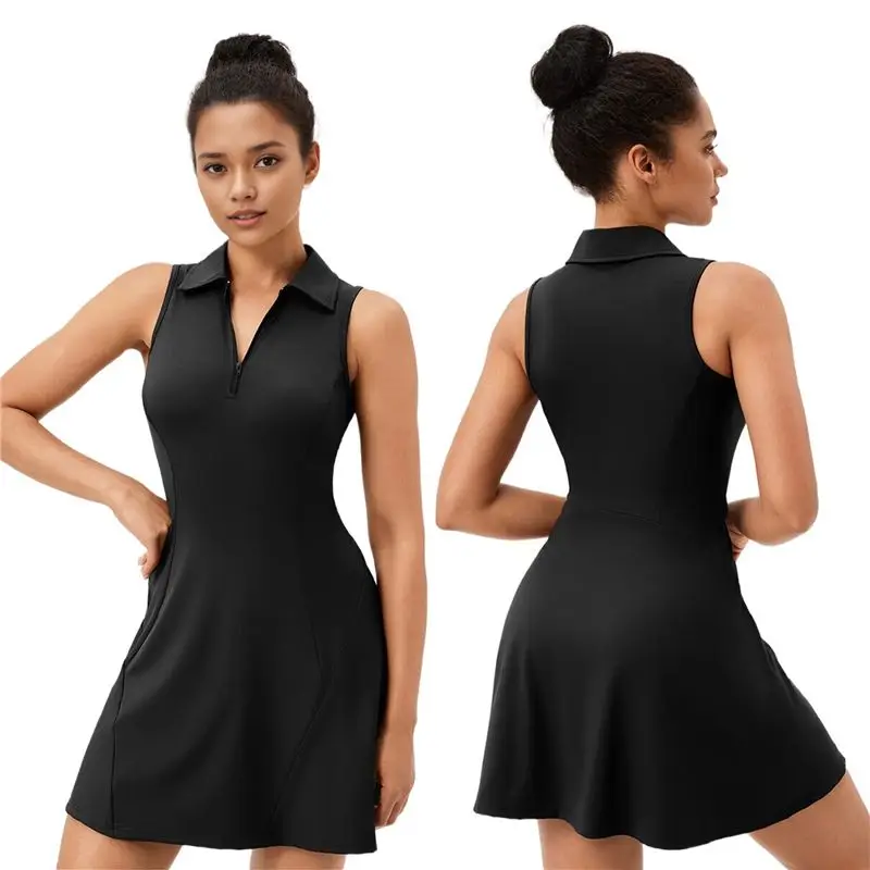Robe de golf pour femmes, robes de tennis avec poches pour shorts, sans manches, robe de sport active pour l'entraînement, robe athlétique-A74P