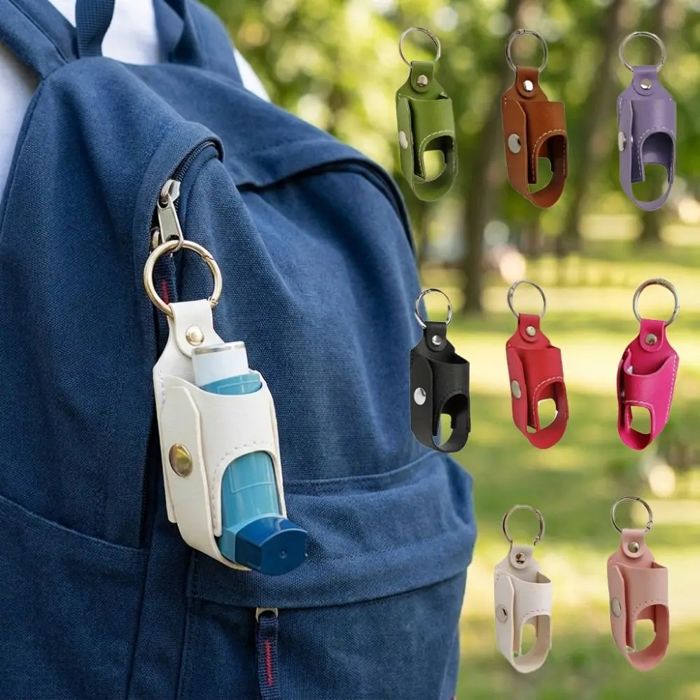 Portable PU Spray Bottle Storage Bag Protective Compact Inhaler Key Chain Lightweight with Buckle Cough Storage Bag Adult