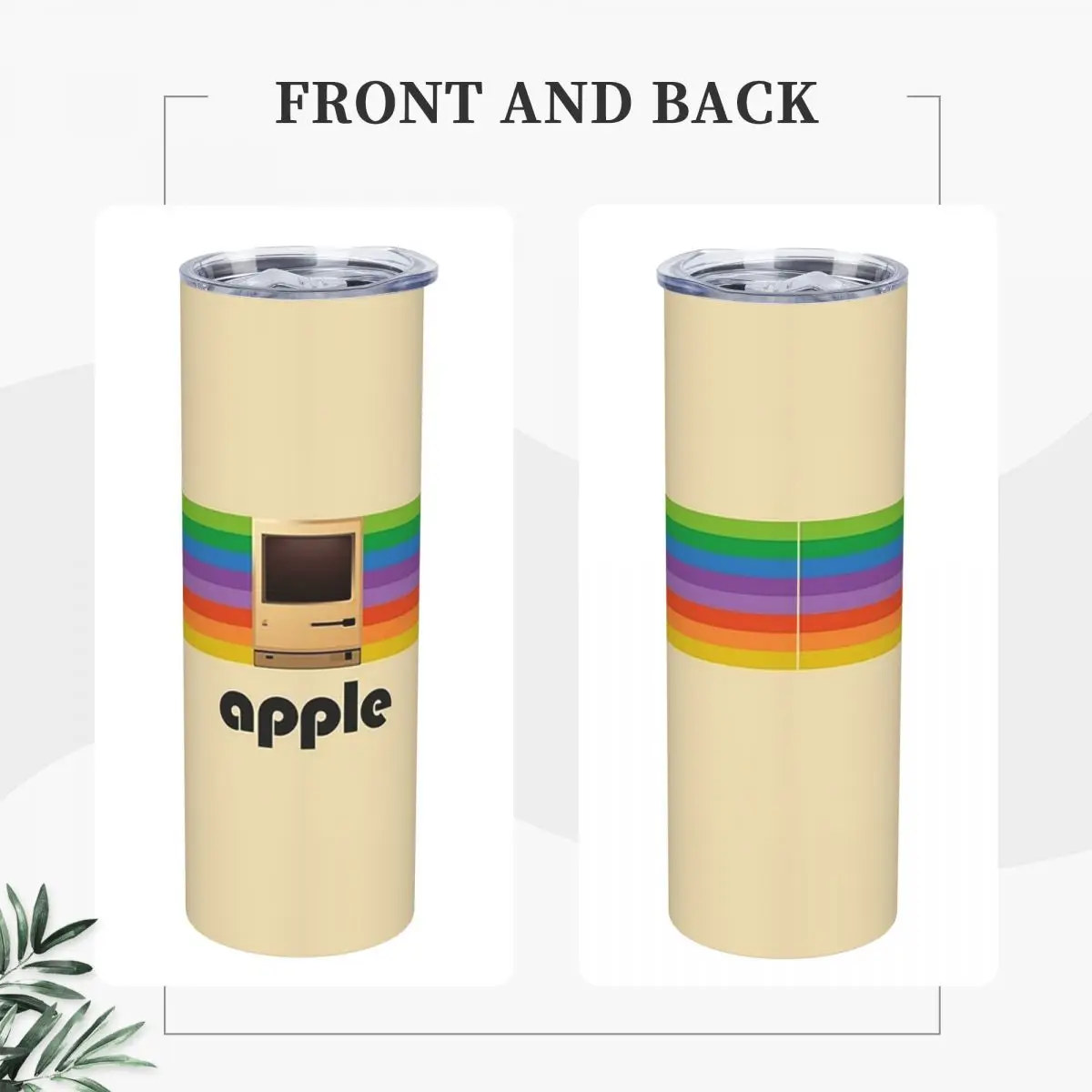 Retro Apple Computer Branding Stainless Steel Tumbler Vacuum Insulated Mug Thermal Cold Bottle Straws With Lid 20oz