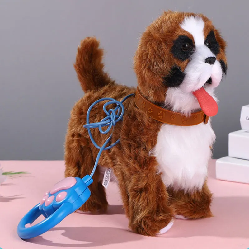 새로운 전자 플러시 강아지 장난감, 목줄 포함, 혀를 내밀고 꼬리를 흔들며 걷는 모습을 시뮬레이션, 어린이 선물용 전자 플러시 장난감.