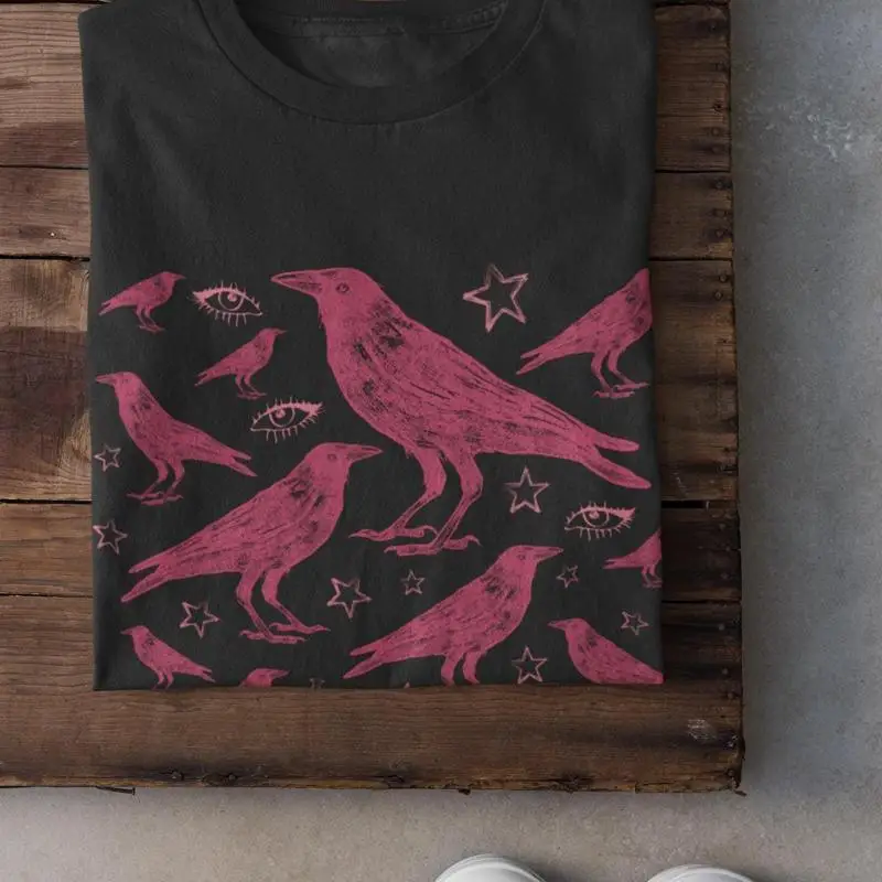 Gothic Cottagecore Raven T Shirt Weirdcore Y2K Crow Alt Clothing Witchy Pastel Goth Grunge Dark Academia Fairy