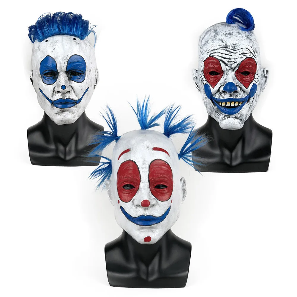 Joker Mask Cosplay Adult Blue Hair Clown Red Face Latex Masks Helmet Halloween Carnival Dress Up Party Costume Props