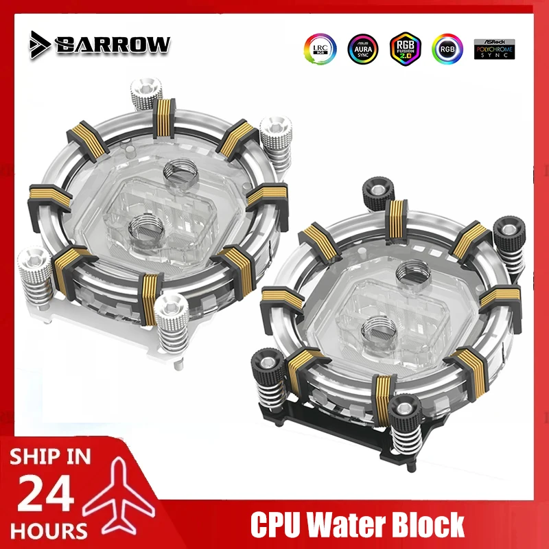 

Barrow AM4 AM5 CPU Water Block For AM3 AMD All Platform, 5V ARGB CPU Watercooler 0.4mm Channel Limited, Black/White LTYKBA-ARK