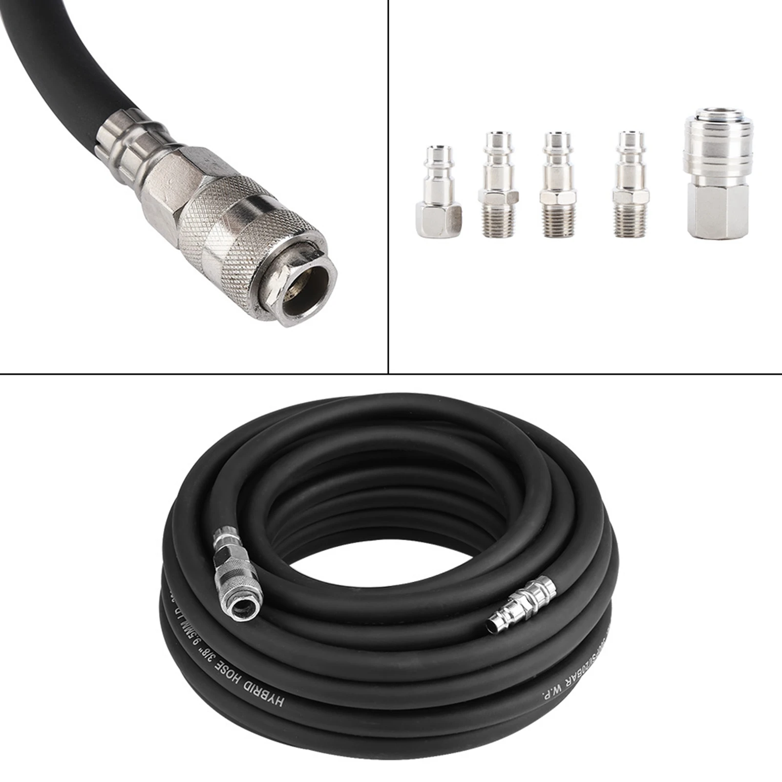 Selang Udara Pneumatik Karet Fleksibel 15M dengan Kit Aksesori Kompresor 5 Bagian Alat Kit Selang Udara Pneumatik Kit Kompresor Udara