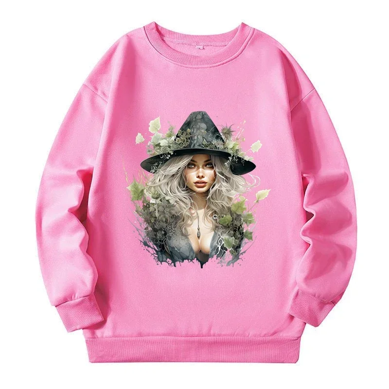 Apricot Xl-4xl Plus Size Women Sweatshirts Witch Gothic Print Sweatshirt Women Autumn Winter New 2023 Woman Clothing