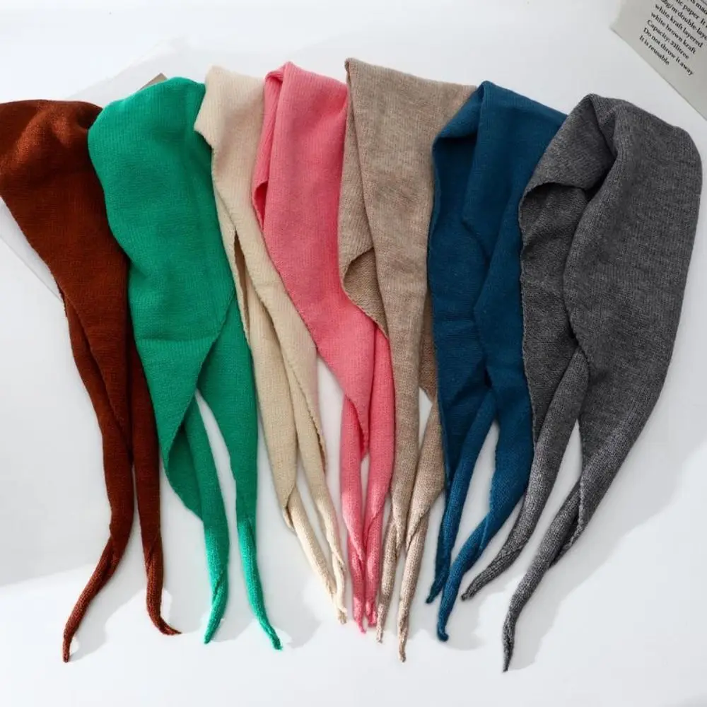 New Korean Style Wool Triangular Scarf Winter Women Warm Knitted Scarf Fashion Solid Color Headscarf Shawl