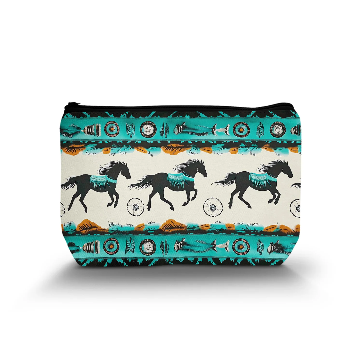 1Pc Horse Printed Makeup Bag Native Indian Style Fashion Cosmetic Toiletry Travel Organizer For Women Travel Casual