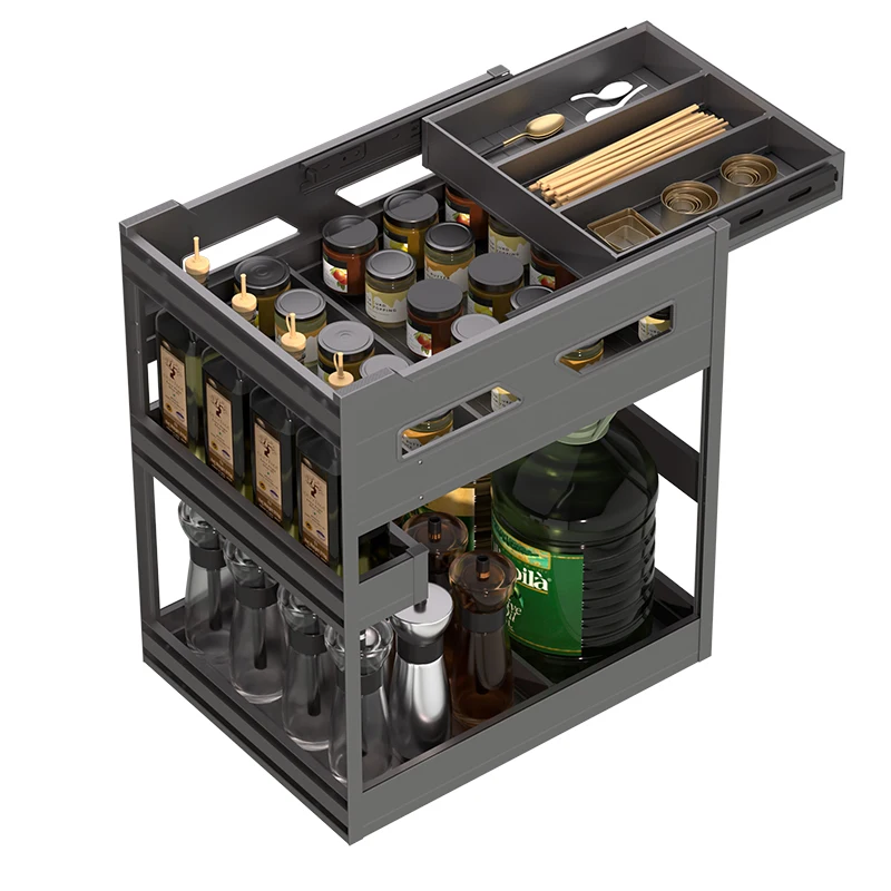 

Aluminum alloy seasoning basket kitchen seasoning rack pull basket cabinet stainless luxury cabinet storage