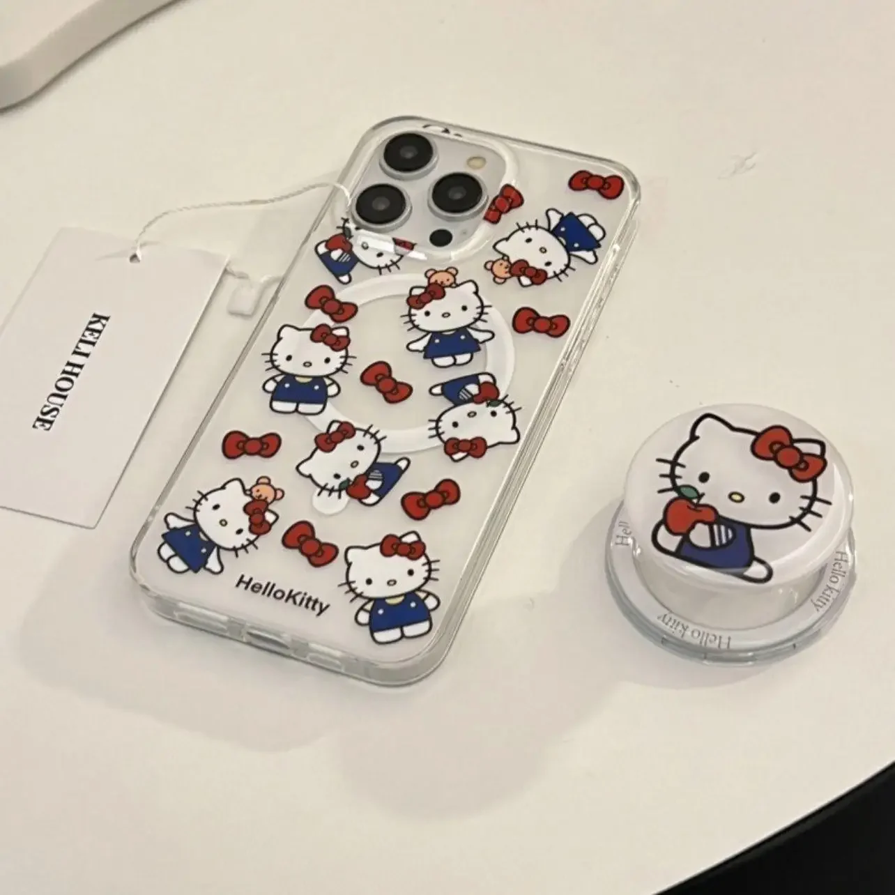 Hello Kitty Magnetic Bracket Wireless Charge Phone Case For IPhone 16 15 12 11 Pro XS Max X XR 14 Plus 13 Mini 16Pro Hard Cover