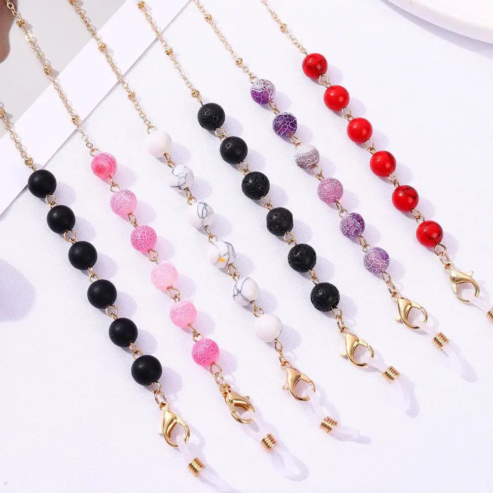 2024 New Agate Beaded Glasses Chain Metal Anti-lost Colourful Lanyards Crystal Sunglasses Chain Mask Hanging Rope Mask Chains