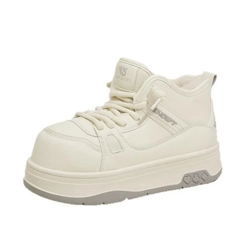 

Thick Bottom Crossed Tied Fleece Lined Winter Short Boots Elastic Snow Boots Easy to Wear Comfortable Warm round Toe Booties 5cm