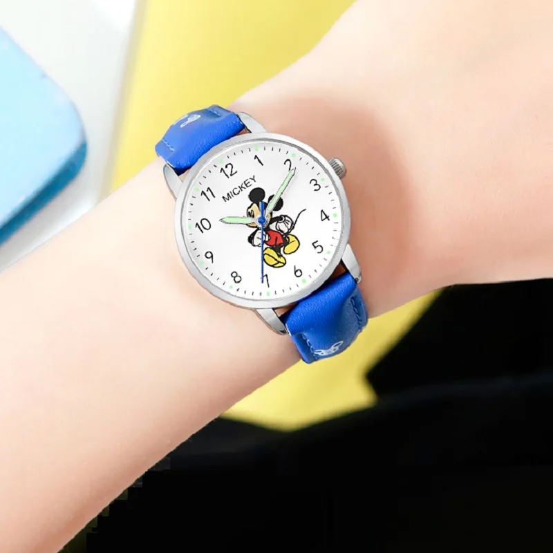 Disney-Reloj de pulsera de Mickey y Minnie Mouse para niños, cronógrafo de cuarzo con dibujos animados, resistente al agua, para estudiantes