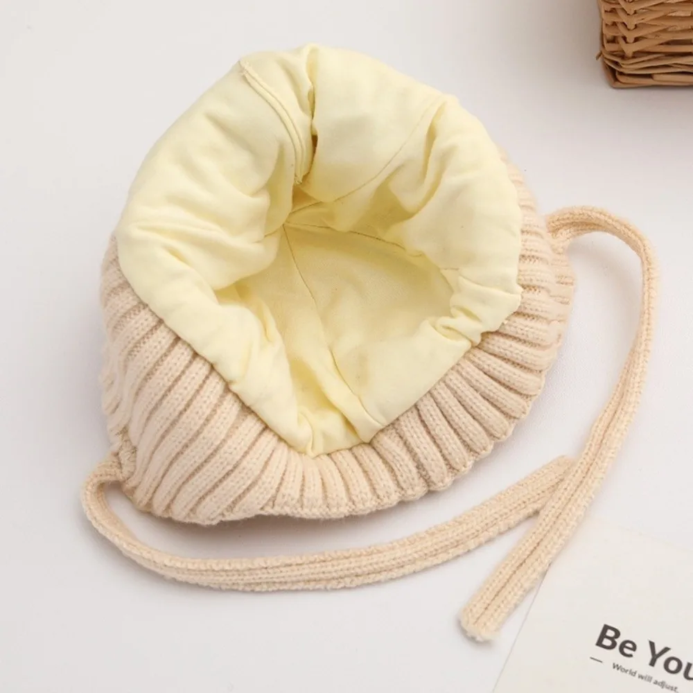 

Warm Fleece Ear Protection Hat Thickened Material Knitted Design Infant Hat Windproof Feature Bear Ear Style Pullover Hat
