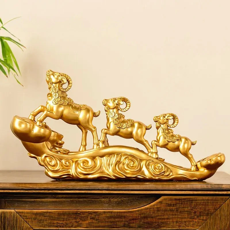 3 Rams Bringing Bliss Ornament Living Room Entrance Ornament Resin Crafts Birthday Gift Healthy and Longevity Ornament