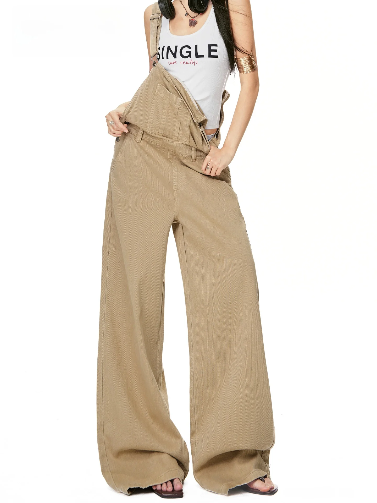 

Женский джинсовый комбинезон Yaloo American Khaki: универсальный, свободный, винтажный, с широкими штанинами, на пуговицах, с высокой талией, весна-лето