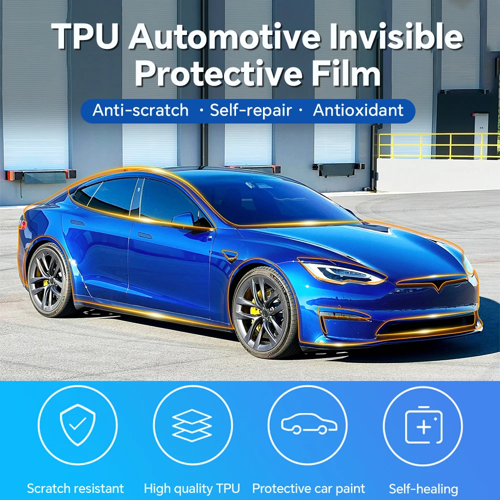 ل تسلا نموذج S 2021-2024 9Mil بولي TPU الطلاء طبقة حماية المضادة للخدش واضح الصدرية جسم السيارة قبل قطع PPF مقاومة غطاء غير مرئي #4