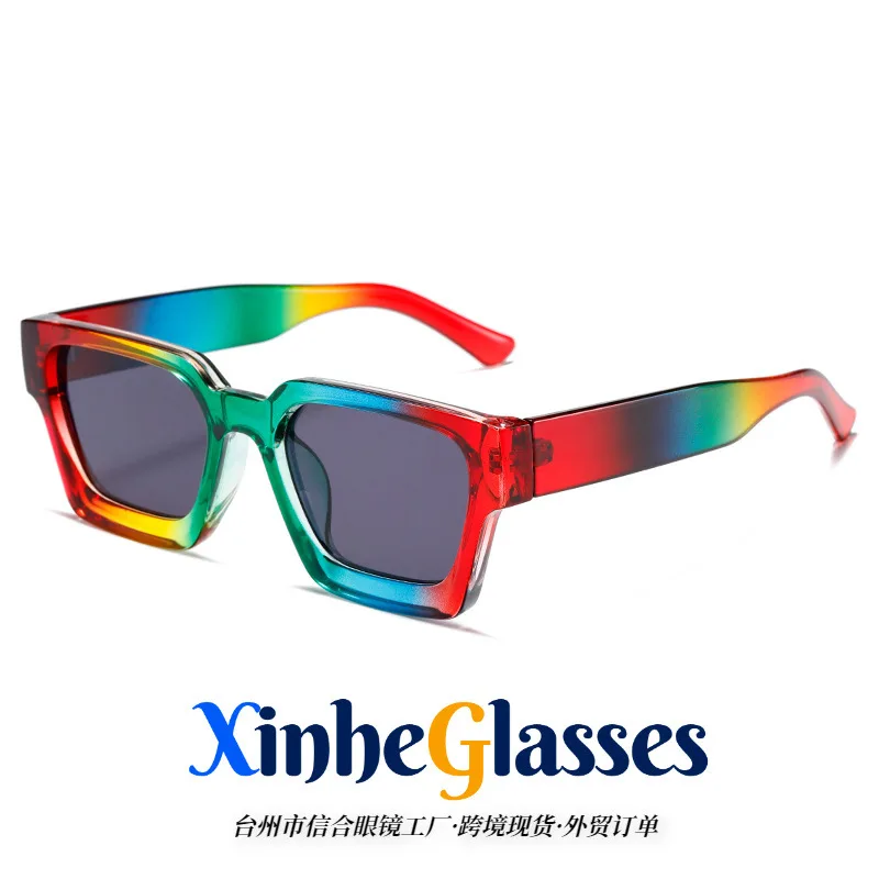 

2026 Designer Square Sunglasses Unisex Rainbow Lens UV400 Anti UV Ins Fashion Versatile European American Trendy Sun Glasses