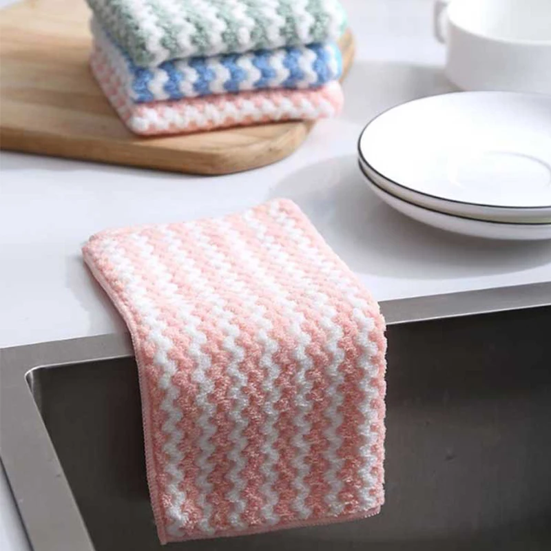 5pcs/10pcs Kitchen Dishwashing Cloth Superfine Fiber Water Absorbent Cleaning Cloth Multipurpose Household Cleaning Tools