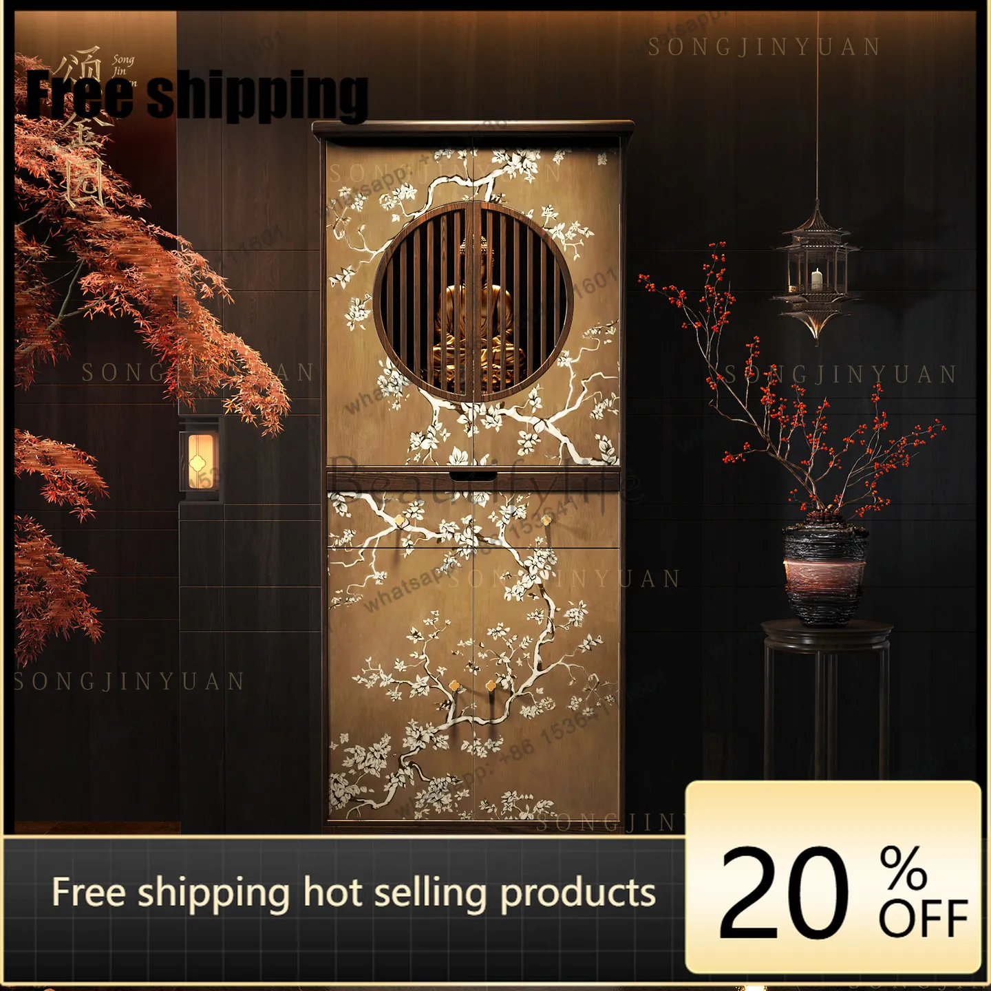 

LX solid wood casket new Chinese storage storage Buddhist cabinet Guanyin offering vertical cabinet