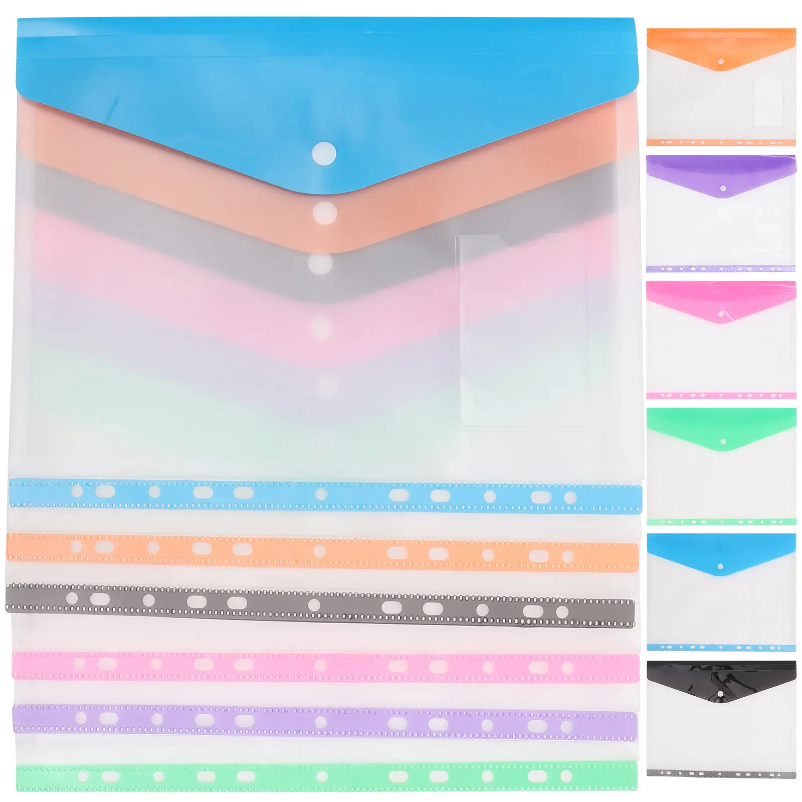 

12Pcs Transparent Document Bags Reusable Plastic File Folder Pouches with Snap Button for Sorting Files Loose Leaf Binder