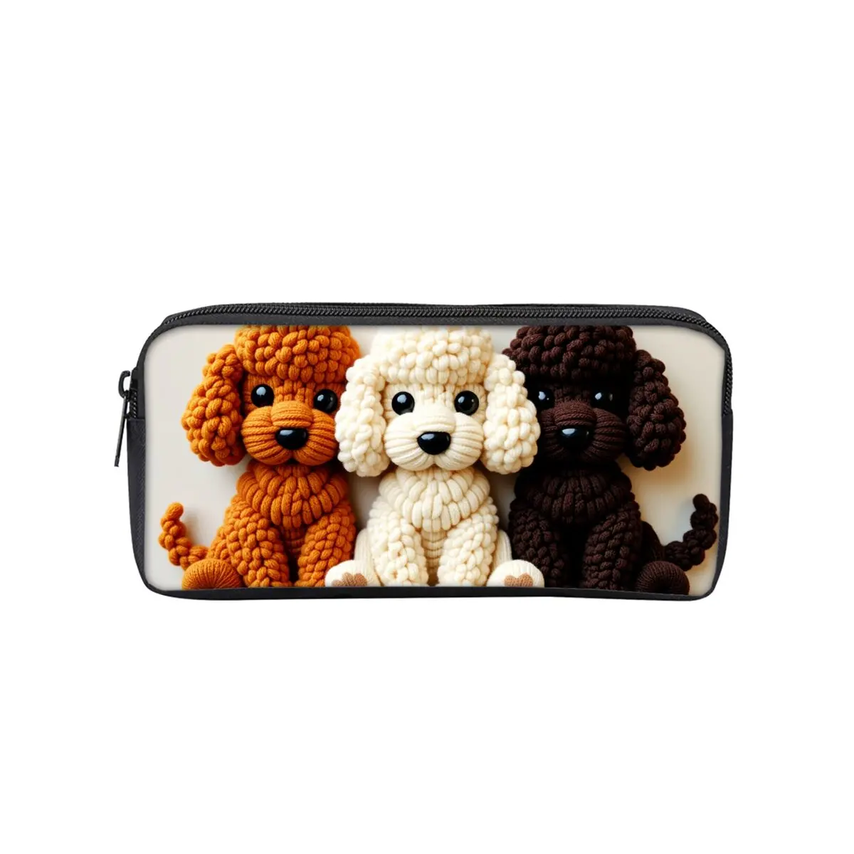 Knitted Dogs Print Single Layered Pencil Case for Boy/Girls Best Gifts 2D Flat Cartoon School Supplies Pencil Pouch for Children
