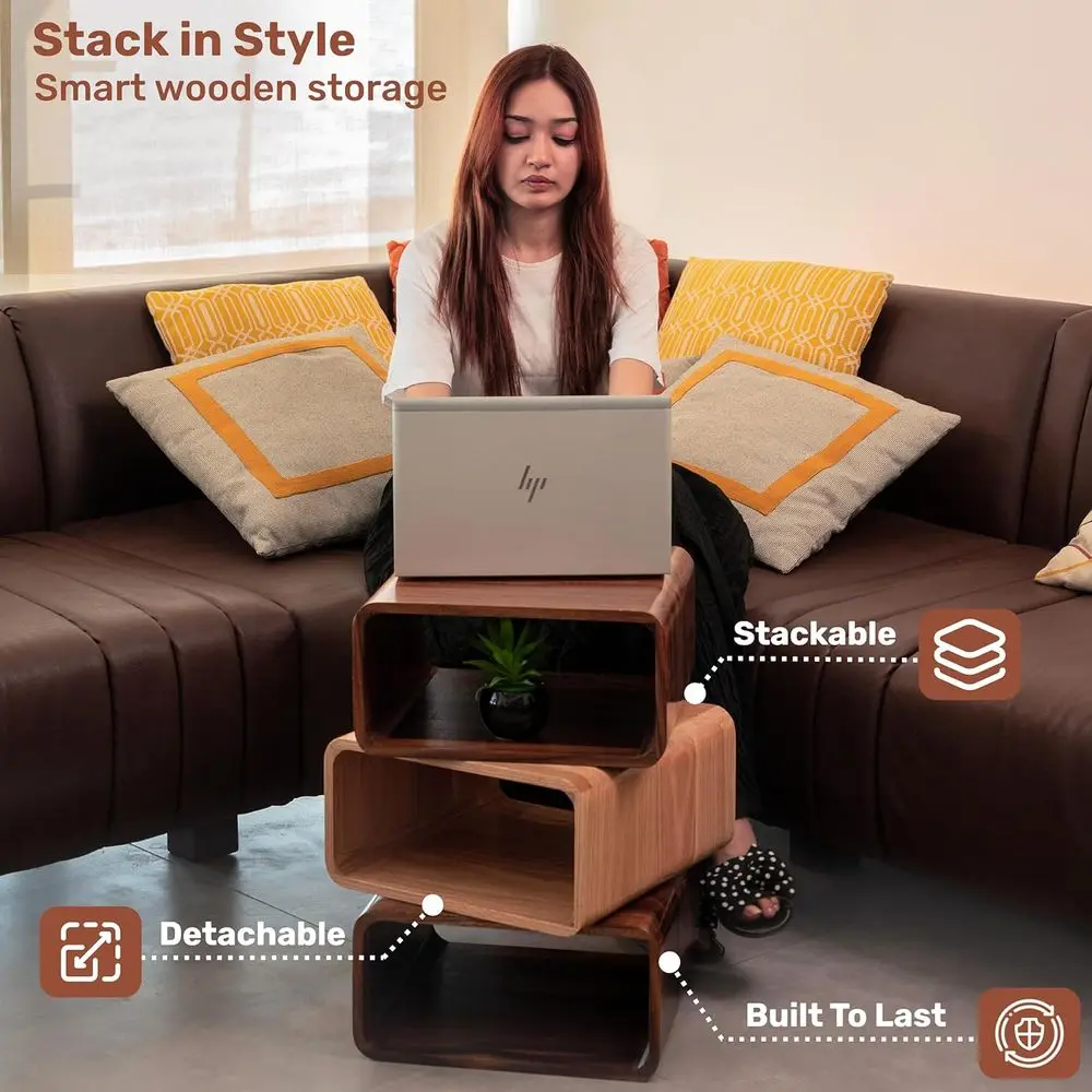 رف تخزين مكعب من خشب الجوز، خزانة كتب متعددة الغرف للمنزل والمكاتب والمساحات الحديثة (مجموعة من 1) #3