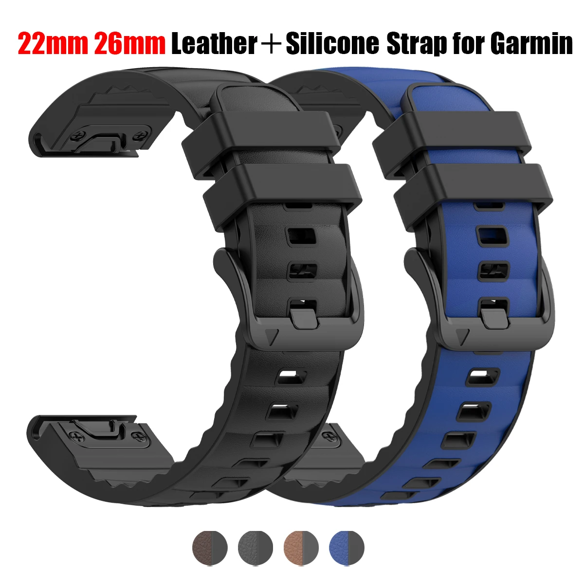 QuickFit 26 22 mm Leder + Silikonarmband für Garmin Fenix 8pro E 7 7X 6 6X 5X/Tactix 8 Sportband für Epix/Instinct 3 2X Armband