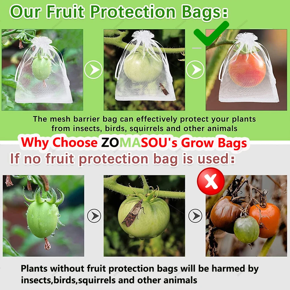 Reusable Garden Pest Barrier Mesh Bag Drawstring Plant Cover Net for Fruit Trees Vegetables Grapes Strawberries Green Protection gallery 3