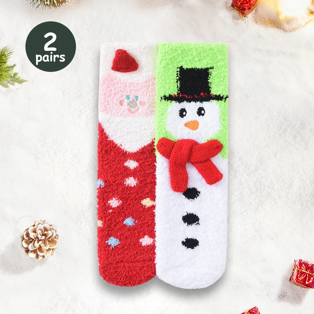 

2 Pair Christmas Socks Soft Cotton Winter Warm Sock Cute Santa Claus Deer Red Socks For Girls Gifts Sock Christmas