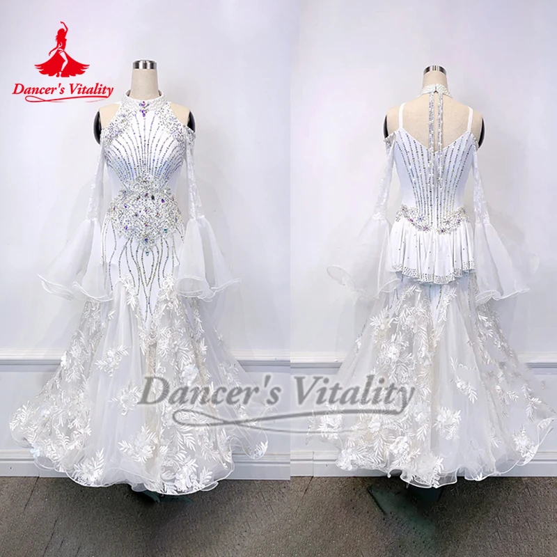 Ballroomdans Hooggesloten Dauwschouder met lange mouwen Professionele wedstrijdjurken Volwassen kind Wals Uitvoeren Kleden Aanpassen