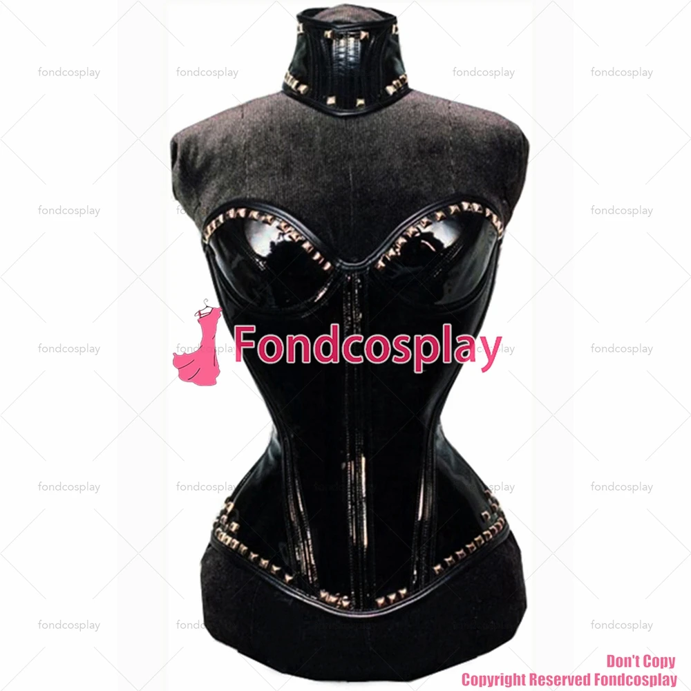 

fondcosplay adult sexy cross dressing sissy maid Boned Gothic Vinyl heavy Pvc Corset With Collar Club Corset CD/TV[CK1183]