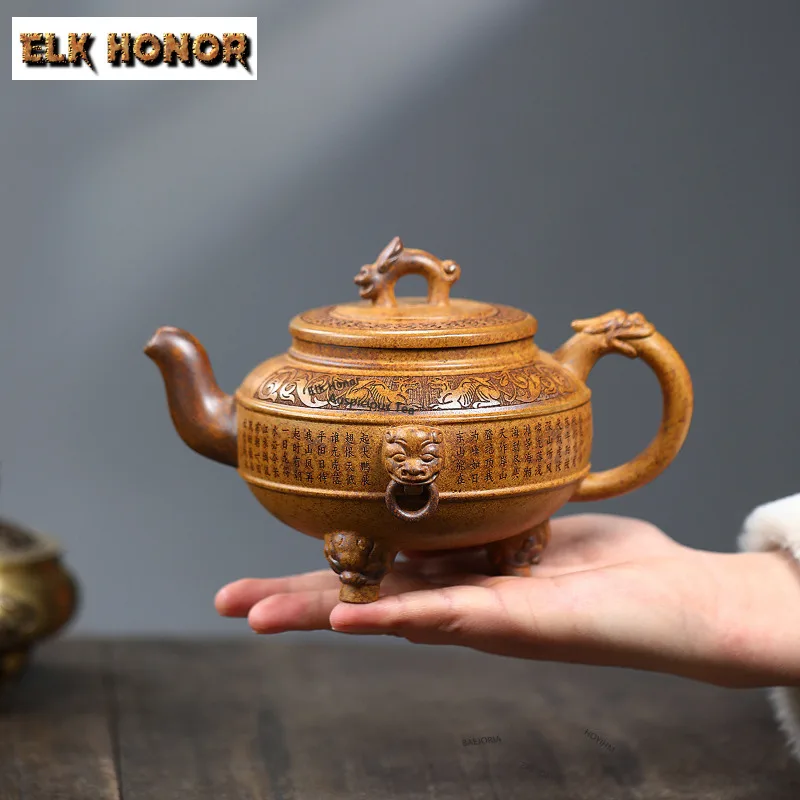 460ml Ancient Yixing Purple Clay Teapots Handmade Tripodia Ring Joint Pot Raw Ore Mud Kettle With Strainer Chinese Zisha Tea Set