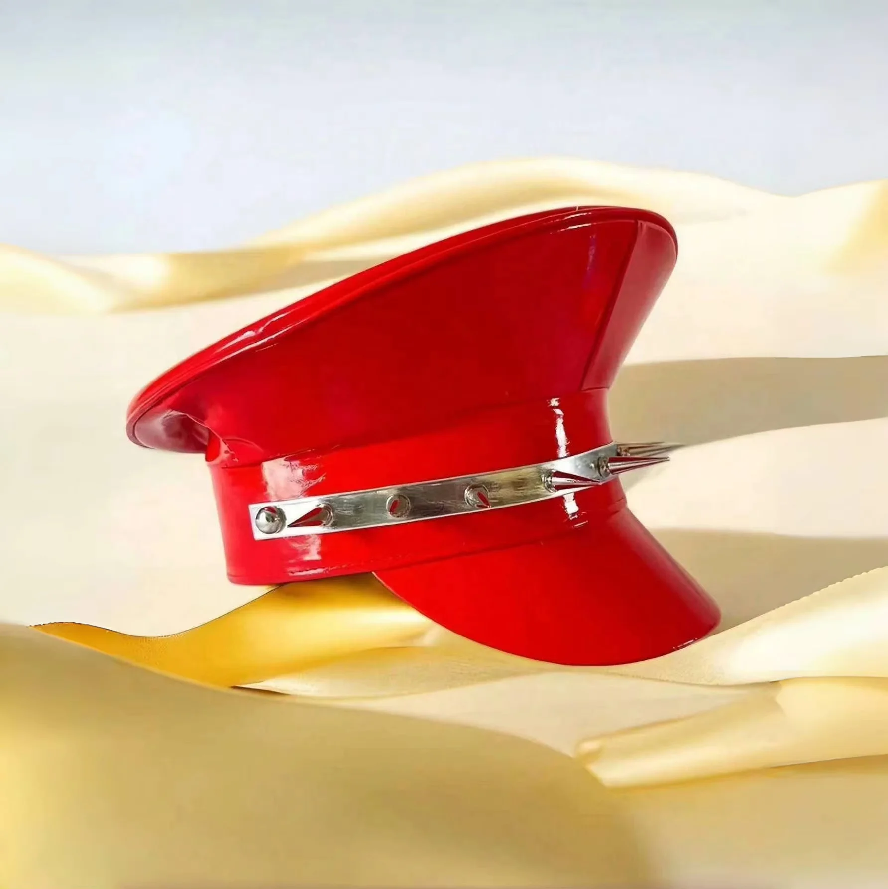 HongLuan  Laser Leather Captain Hat Rhinestone & Military Caps for Woman, Rave Festivals Accessories ＆ Party Cap Man Cosplay Fem