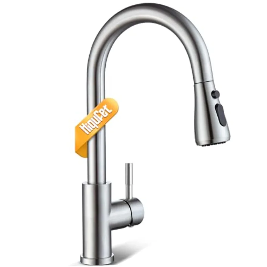 

Kitchen Faucet with Pull Down Sprayer in Brushed Nickel Finish for High Arc Single Handle Design Ideal for Modern Commercial an