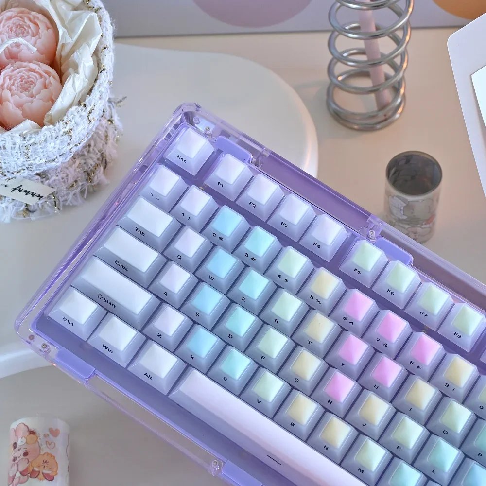 Soft Silicone Rainbow Gummy Keycap PBT 124 Key Girl Keycap Gift for MX Switch HI75 HI8 68 F99 104 64 Wooting Mechanical Keyboard