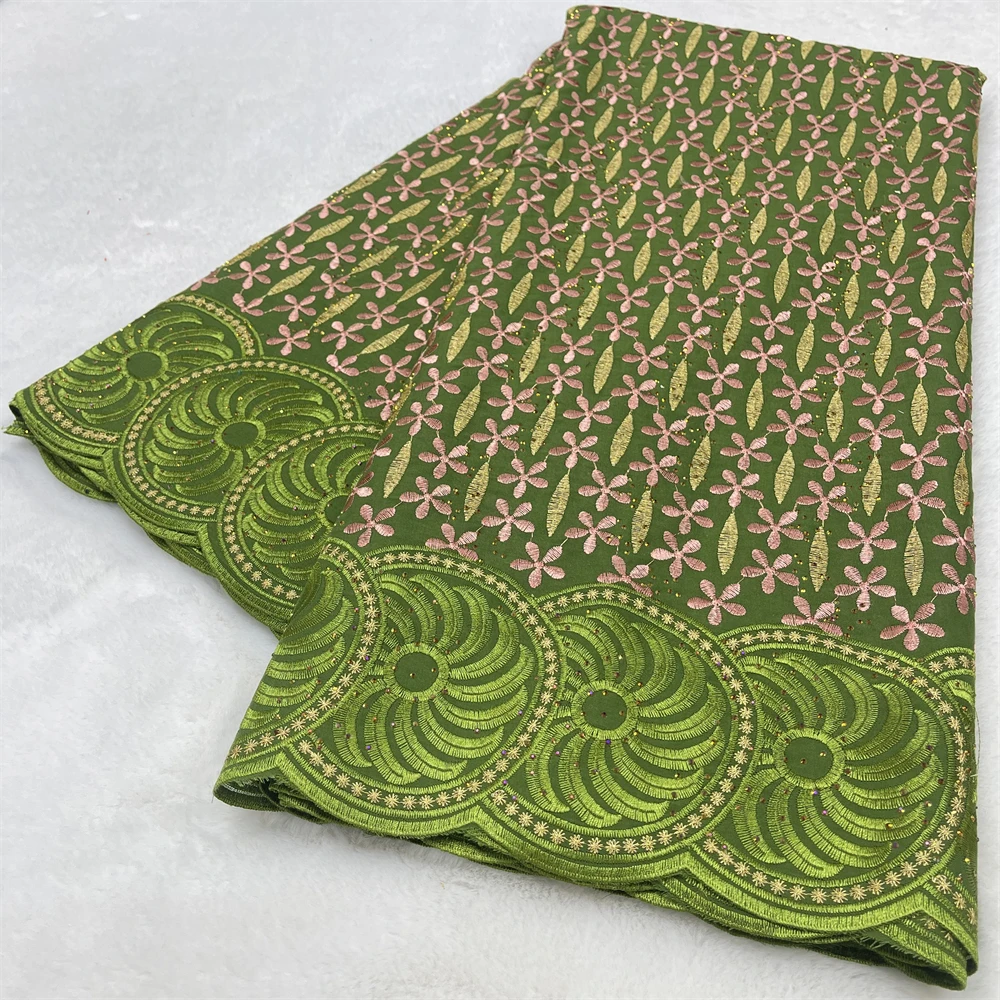 

5 Yards Heavy Beaded Embroidery African 100% Premium Cotton Fabrics 2026 High quality Swiss Voile Lace Popular Dubai Style Dress