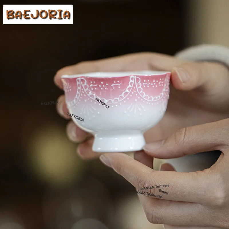 BAEJORIA 85ml Hand-painted Pearl Curtain High Foot Teacup Vintage Tea Bowl Set Of Cups Meditation Cup Jianzhan Master Cups Cha
