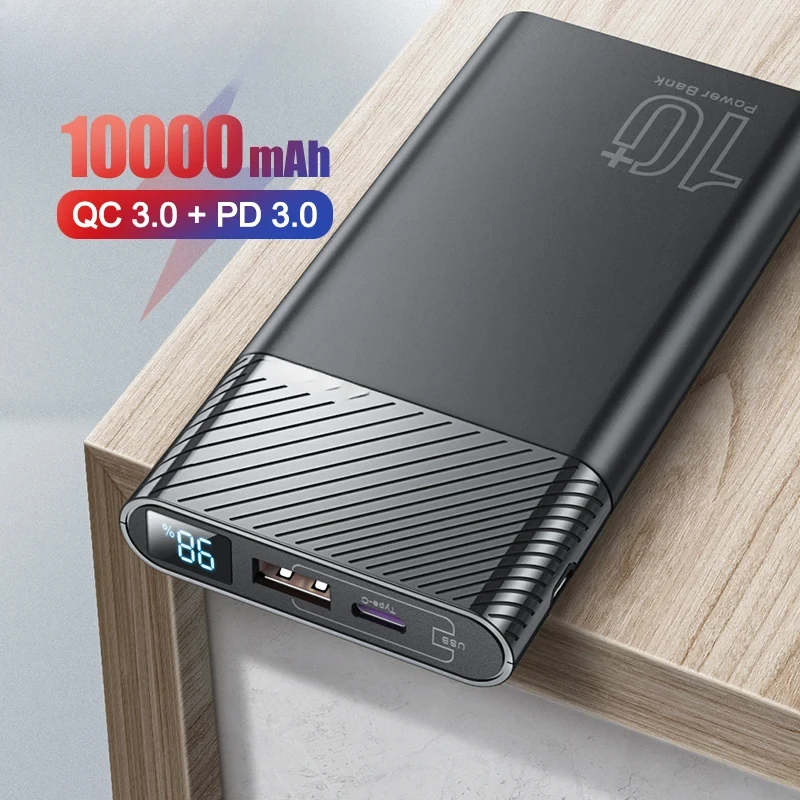 For IPhone 16 15 Xiaomi Samsung 10000mAh Power Bank Portable Charger QC PD 3.0 PowerBank Fast Charging External Battery