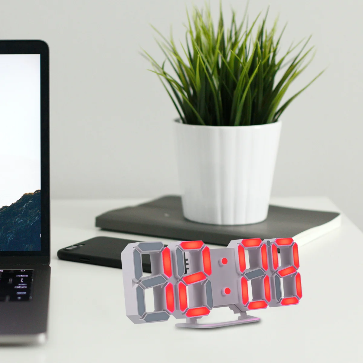 

3D Led With Red Numbers Large Display Alarm Function Brightness Adjustment Usb Powered Desk Wall For Home Office