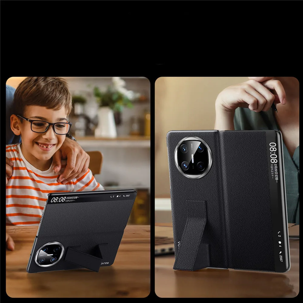 Huawei Mate x6-高級天然牛革フラップケース,ビジネスバンド